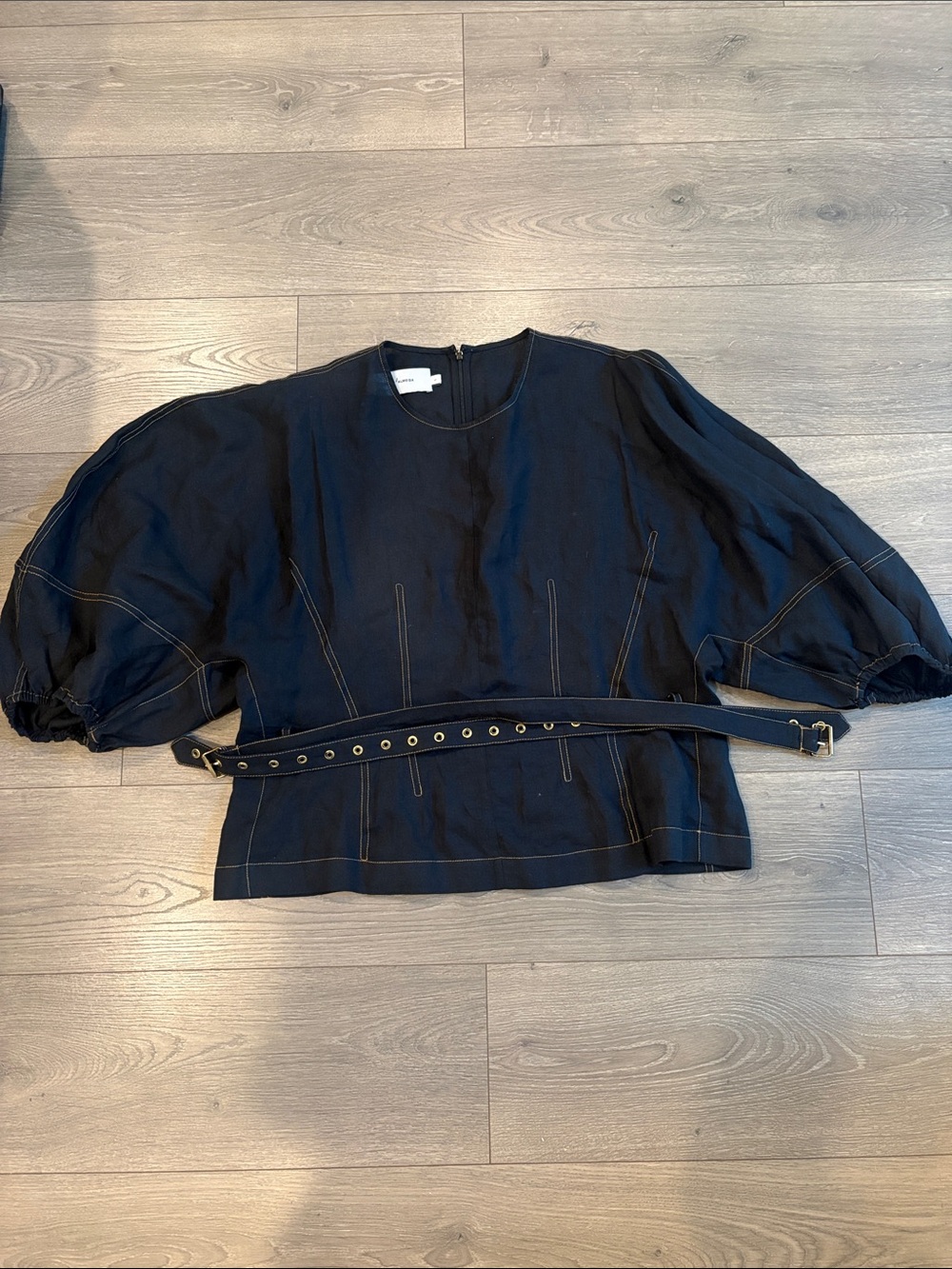 Marques Almeida 100% Linen Contrast Stitching Belted Denim Blouse Size Large